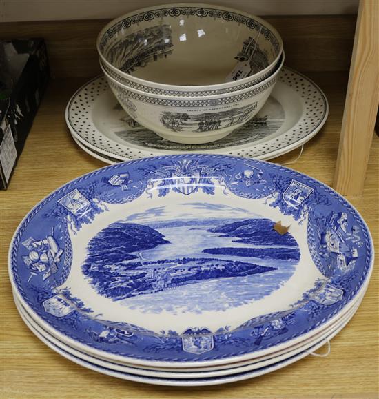 Six Wedgwood commemorative oval meat platters and two City of Chicago bowls, L 48cm (platters); Dia 31cm (bowls)